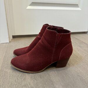 Red velvet ankle boots